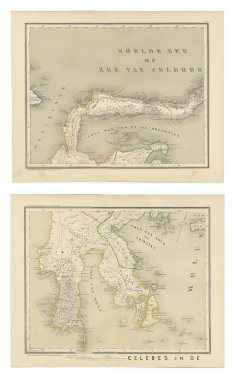 Antique Two-Sheet Map of Celebes Sulawesi - Dornseiffen, Dutch East Indies, 1884