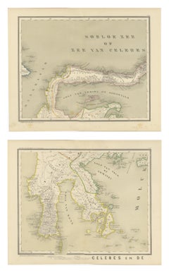 Mapa antiguo en dos hojas de Célebes Sulawesi - Dornseiffen, Indias Orientales Holandesas, 1884