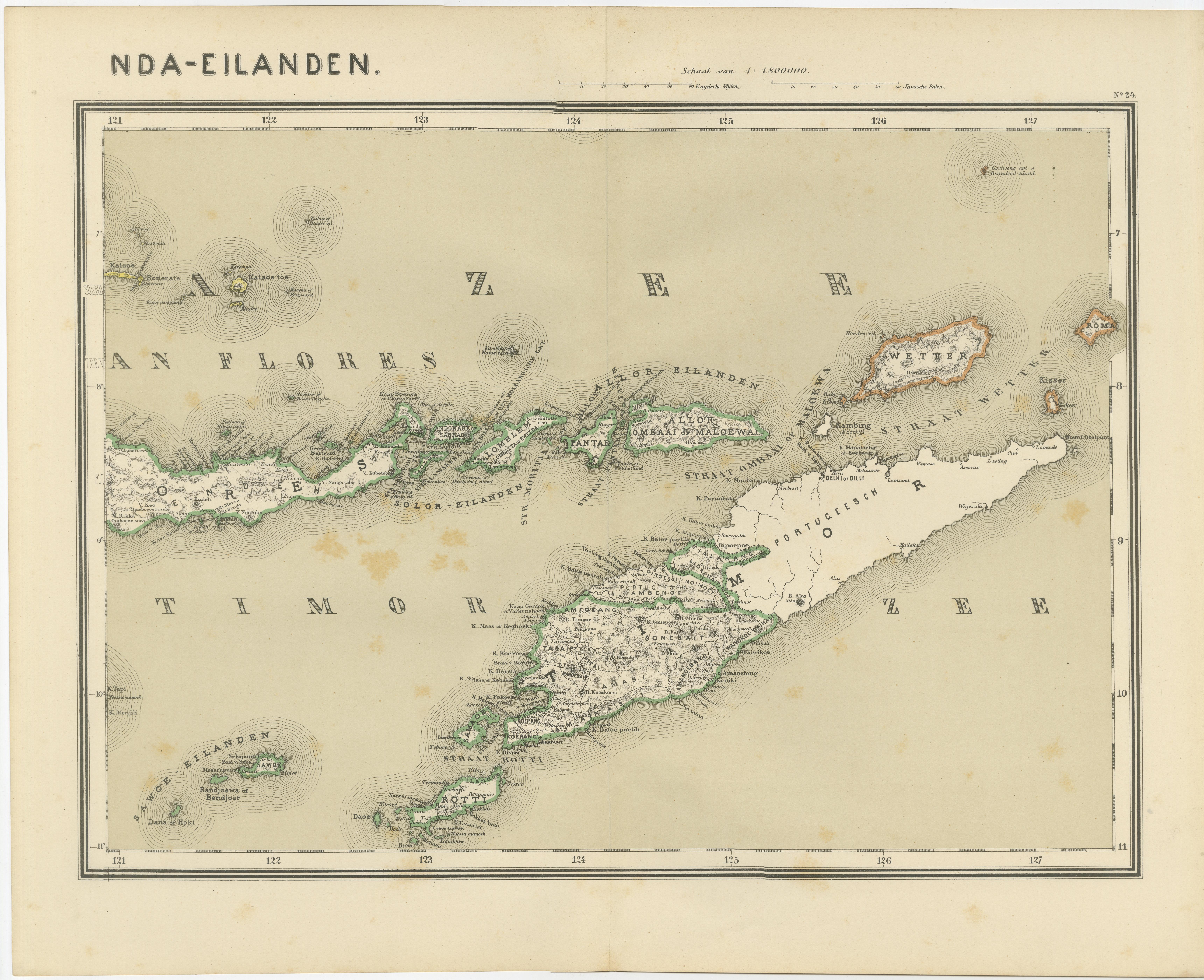 Olandese Mappa antica in due fogli delle Piccole Isole della Sonda, Indie Orientali Olandesi - 1884 in vendita