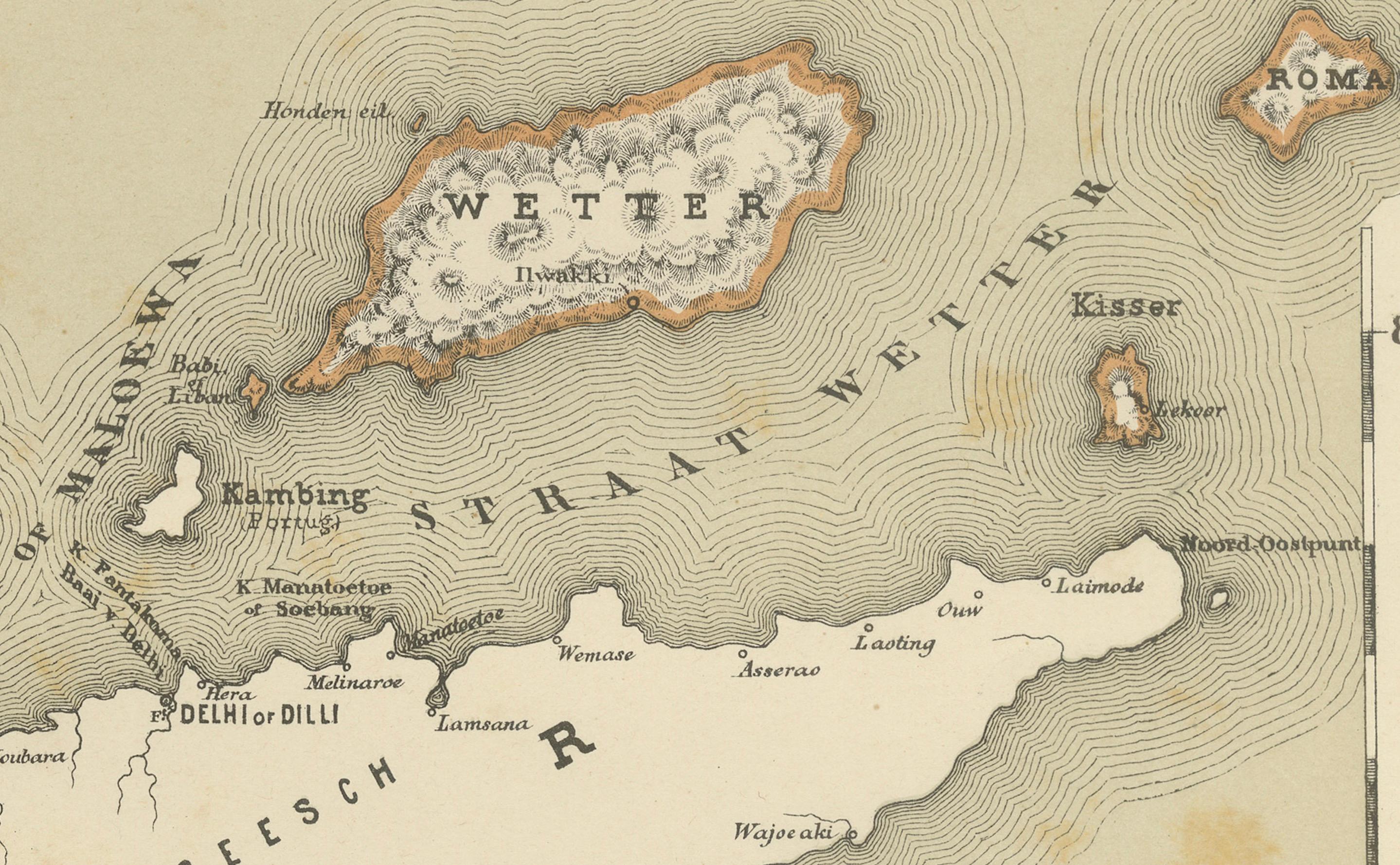 Mappa antica in due fogli delle Piccole Isole della Sonda, Indie Orientali Olandesi - 1884 In condizioni buone in vendita a Langweer, NL