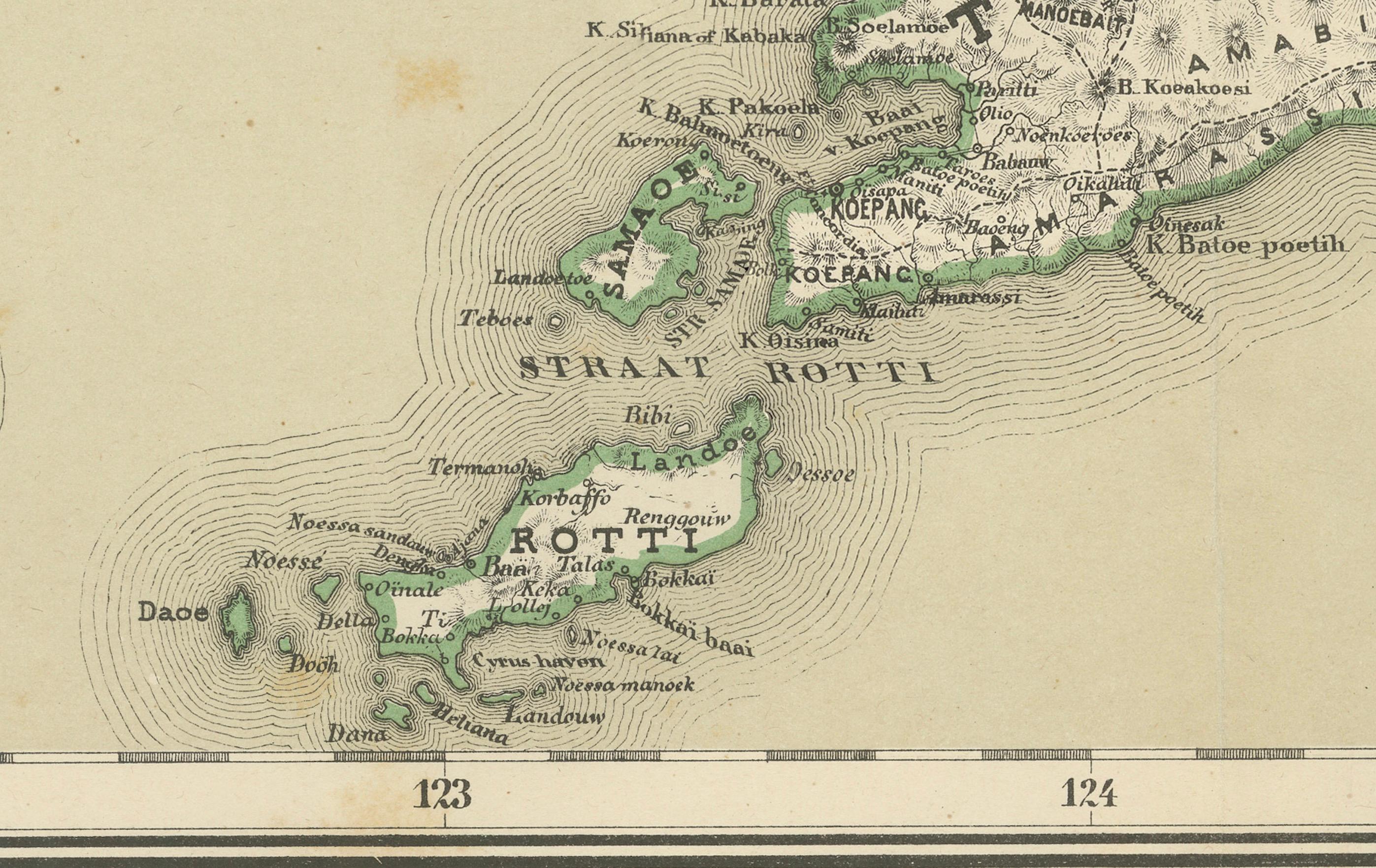 Fine XIX secolo Mappa antica in due fogli delle Piccole Isole della Sonda, Indie Orientali Olandesi - 1884 in vendita