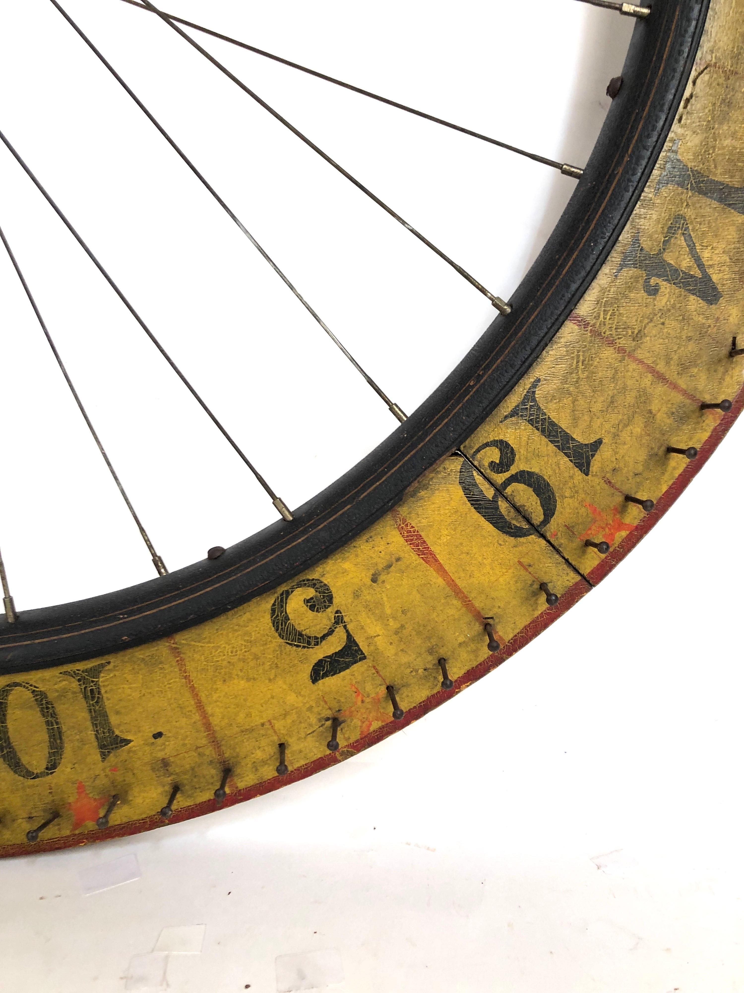 Folk Art Antique Two Sided Bicycle Style Colorful Carnival Gaming Wheel