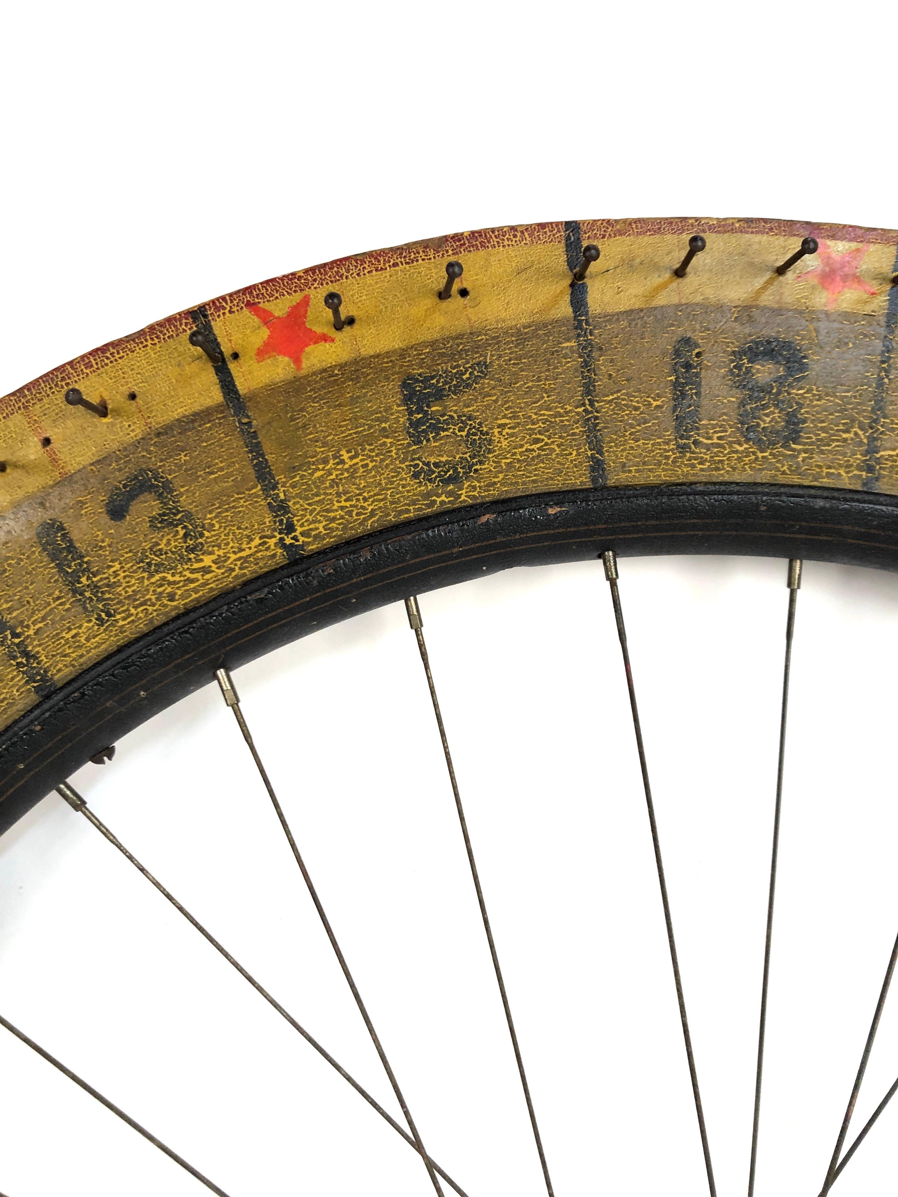 Antique Two Sided Bicycle Style Colorful Carnival Gaming Wheel In Good Condition In Stamford, CT