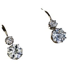 Antique Two Stone Diamond Platinum Gold Earrings