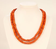 Antique Two Strand Red Coral Necklace with a 14 Karat Rose Gold Barrel Lock