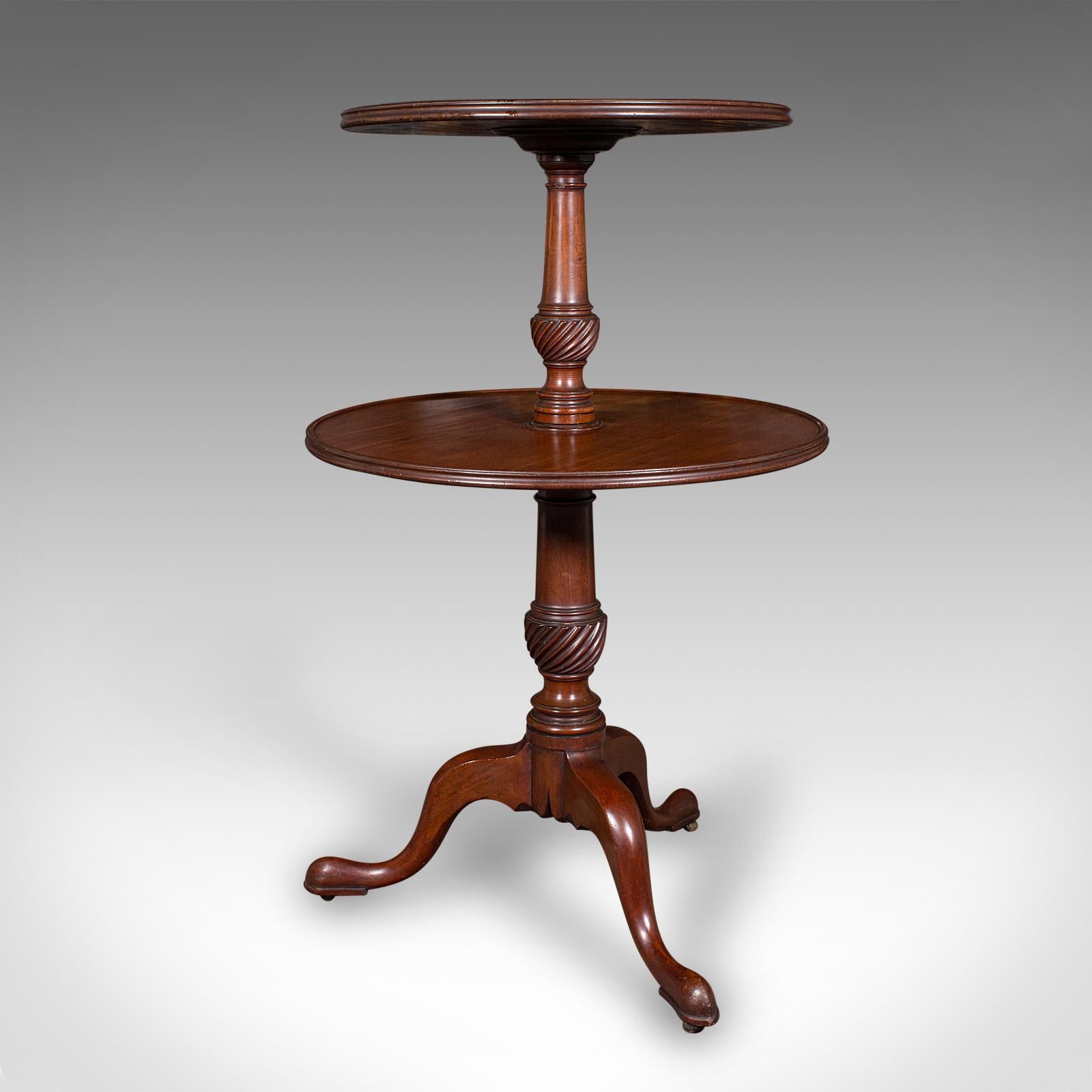 British Antique Two Tier Dumb Waiter, English, Afternoon Tea, Jardiniere Stand, Georgian For Sale