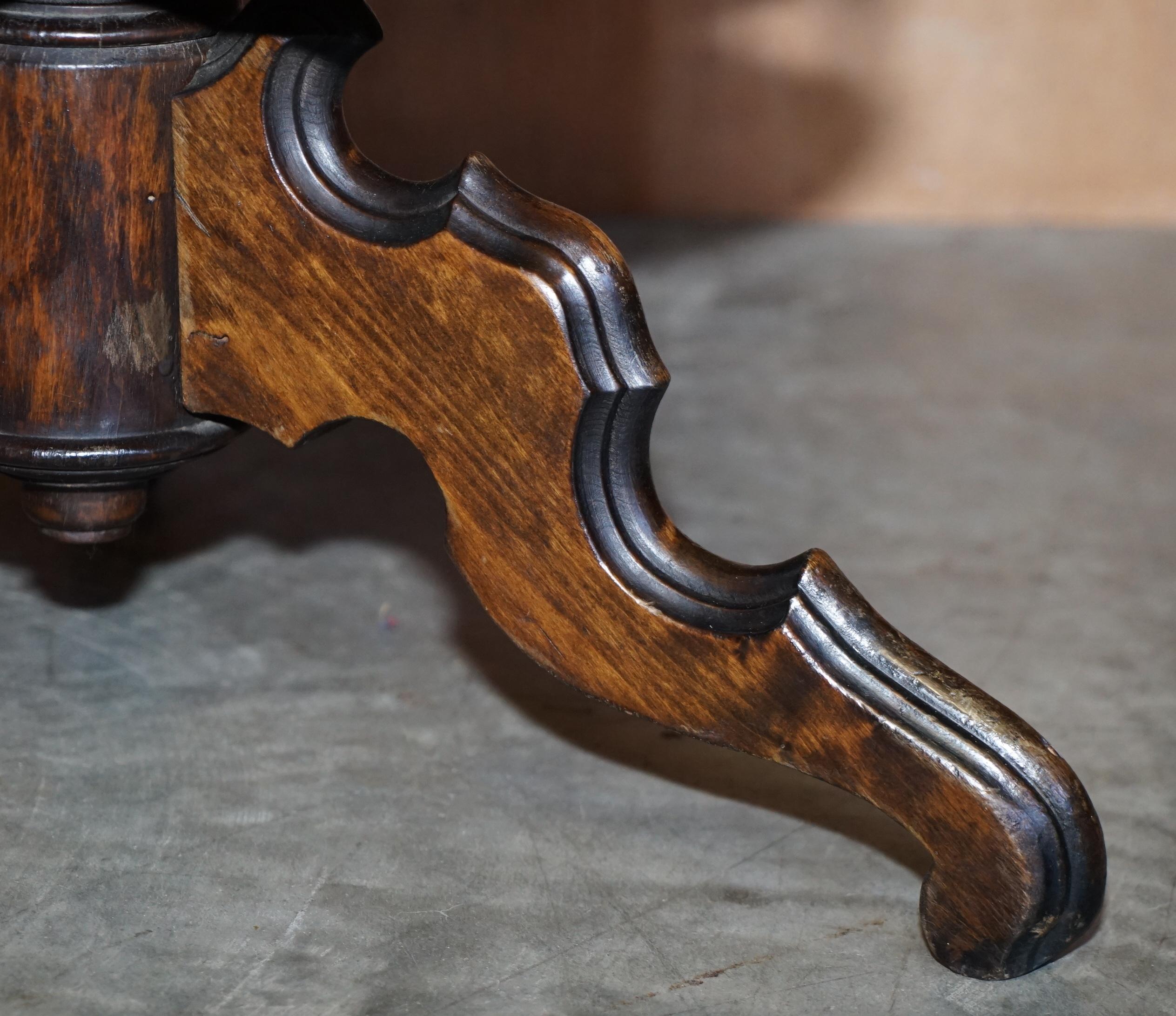 Antique Two Tier Hand Carved Victorian Pokerwork Oak Library Book Table Bookcase For Sale 3