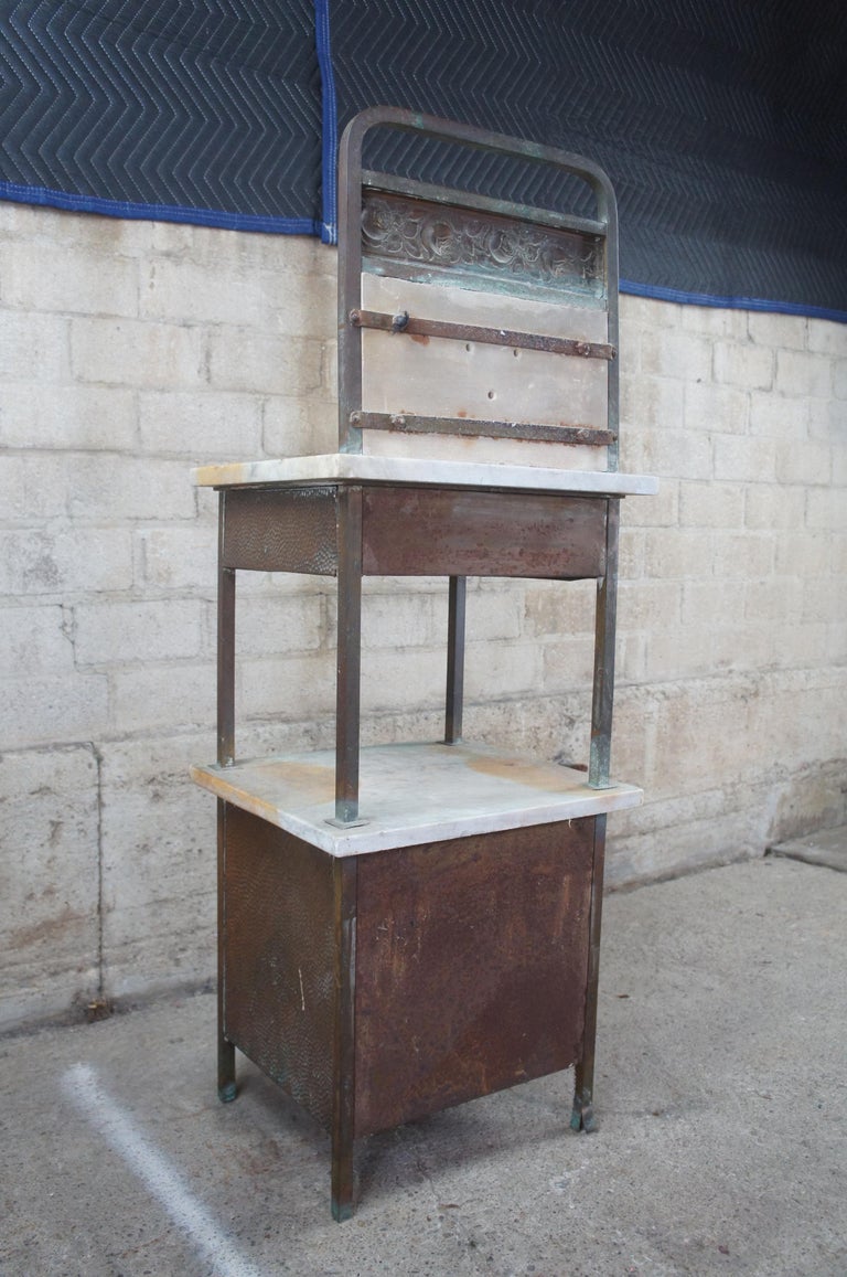 Antique Two Tier Marble & Iron Medical Cabinet Industrial Wash Stand Table For Sale 7