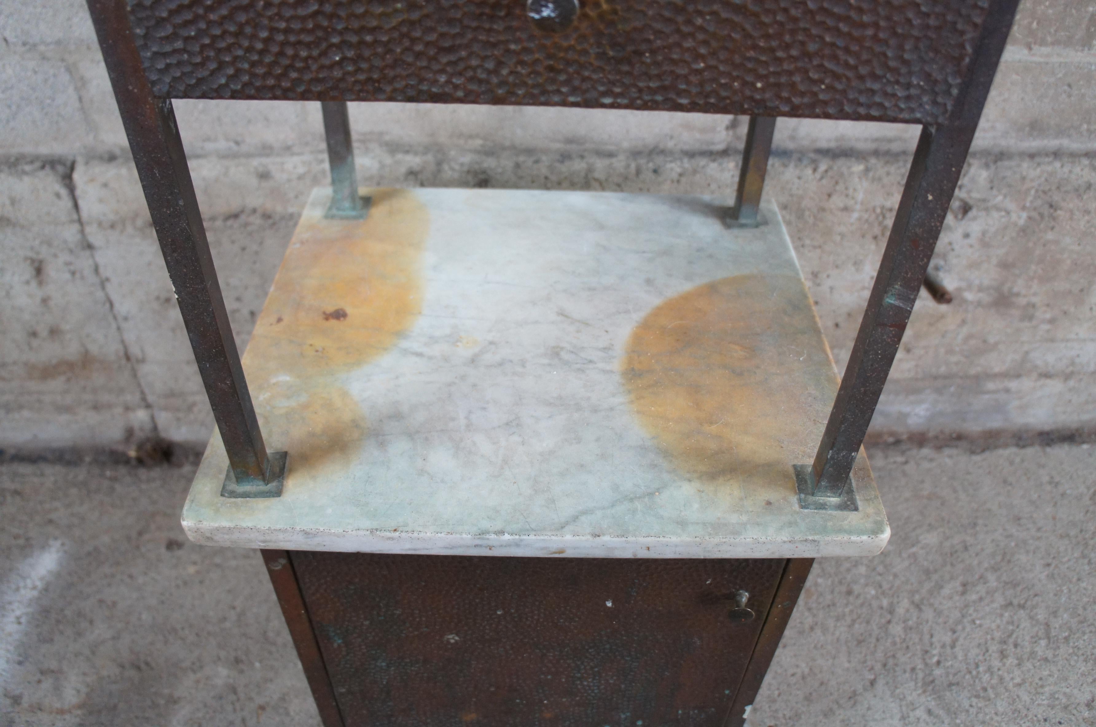 Late Victorian Antique Two Tier Marble & Iron Medical Cabinet Industrial Wash Stand Table For Sale