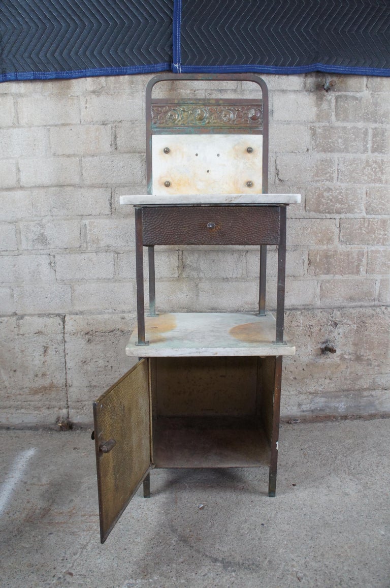 Antique Two Tier Marble & Iron Medical Cabinet Industrial Wash Stand Table For Sale 2