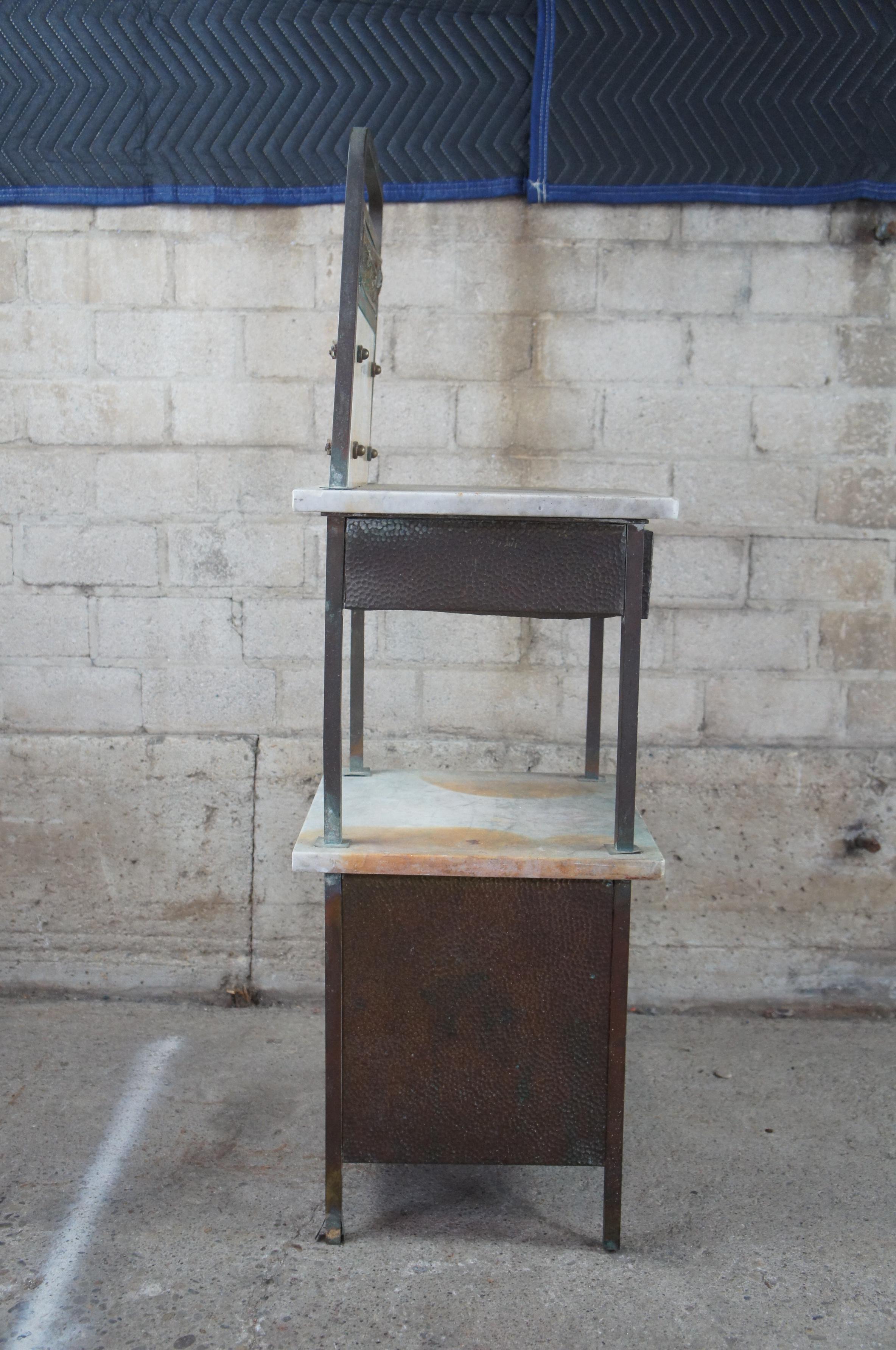 Antique Two Tier Marble & Iron Medical Cabinet Industrial Wash Stand Table For Sale 1