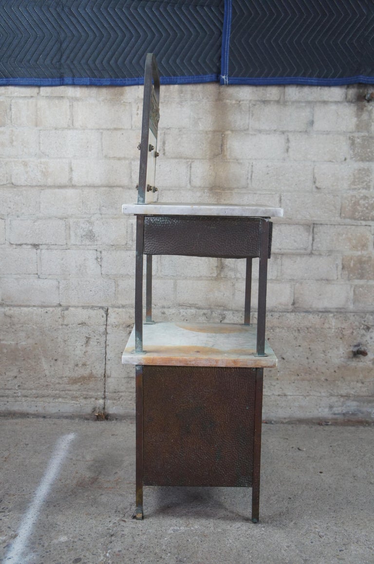 Antique Two Tier Marble & Iron Medical Cabinet Industrial Wash Stand Table For Sale 4