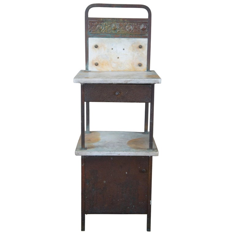 Antique Two Tier Marble & Iron Medical Cabinet Industrial Wash Stand Table For Sale