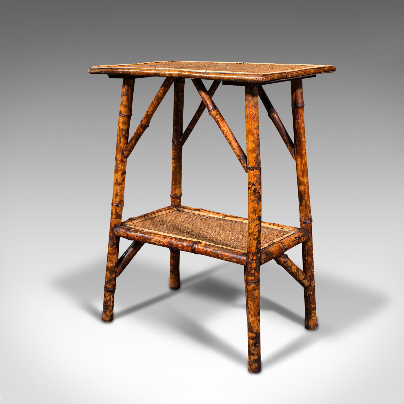 Unknown Antique Two Tier Table, Oriental, Bamboo, Whatnot, Side, Lamp, Occasional, 1880