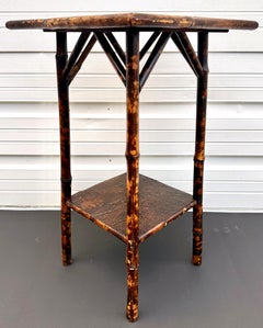 Antique Two-Tiered Burnt Bamboo Side Table, Japanned Top, Circa 1890