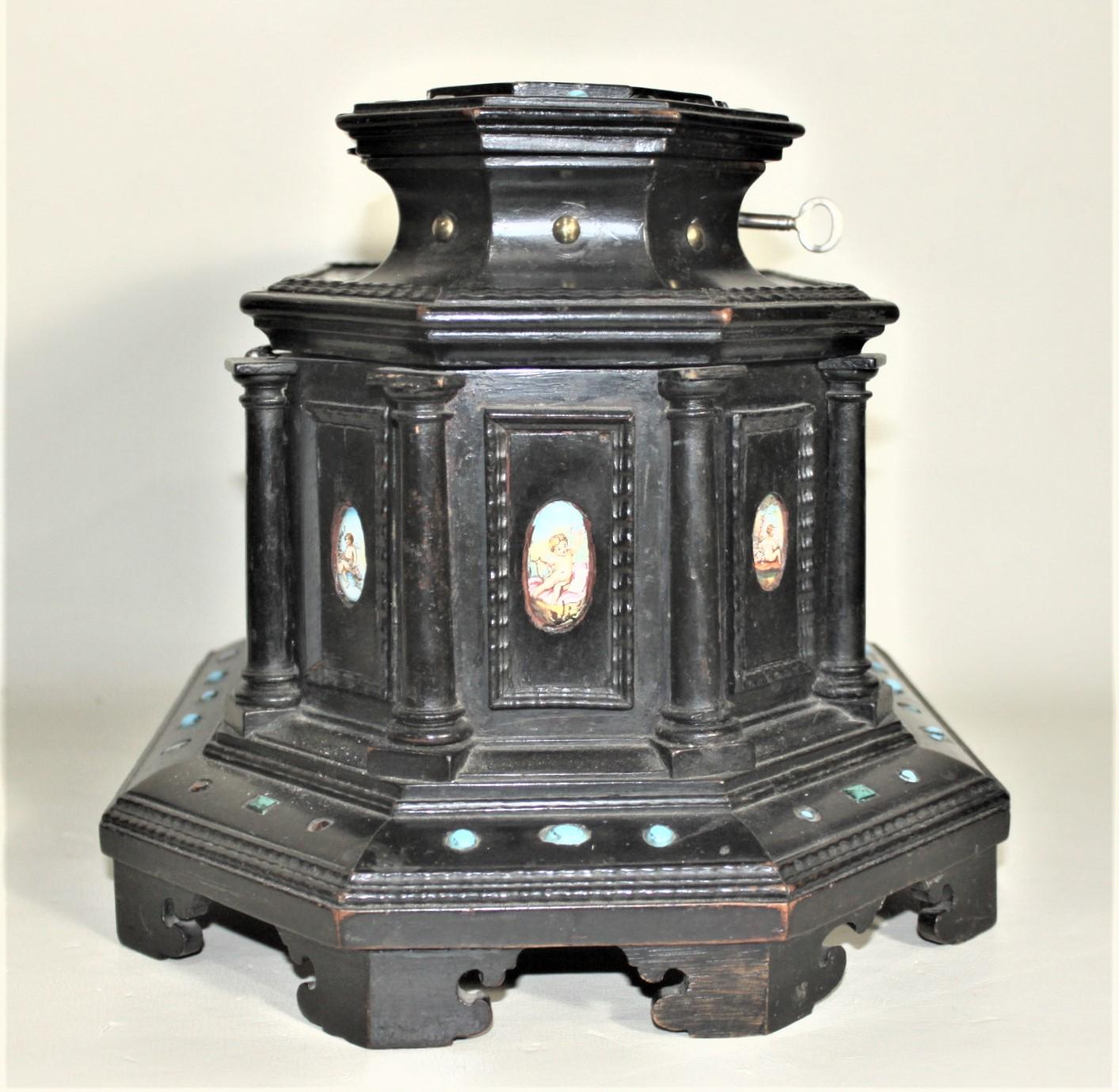 Hand-Crafted Antique Two Tiered Jewelry Casket or Box with Inaid Stones & Porcelain Panels For Sale