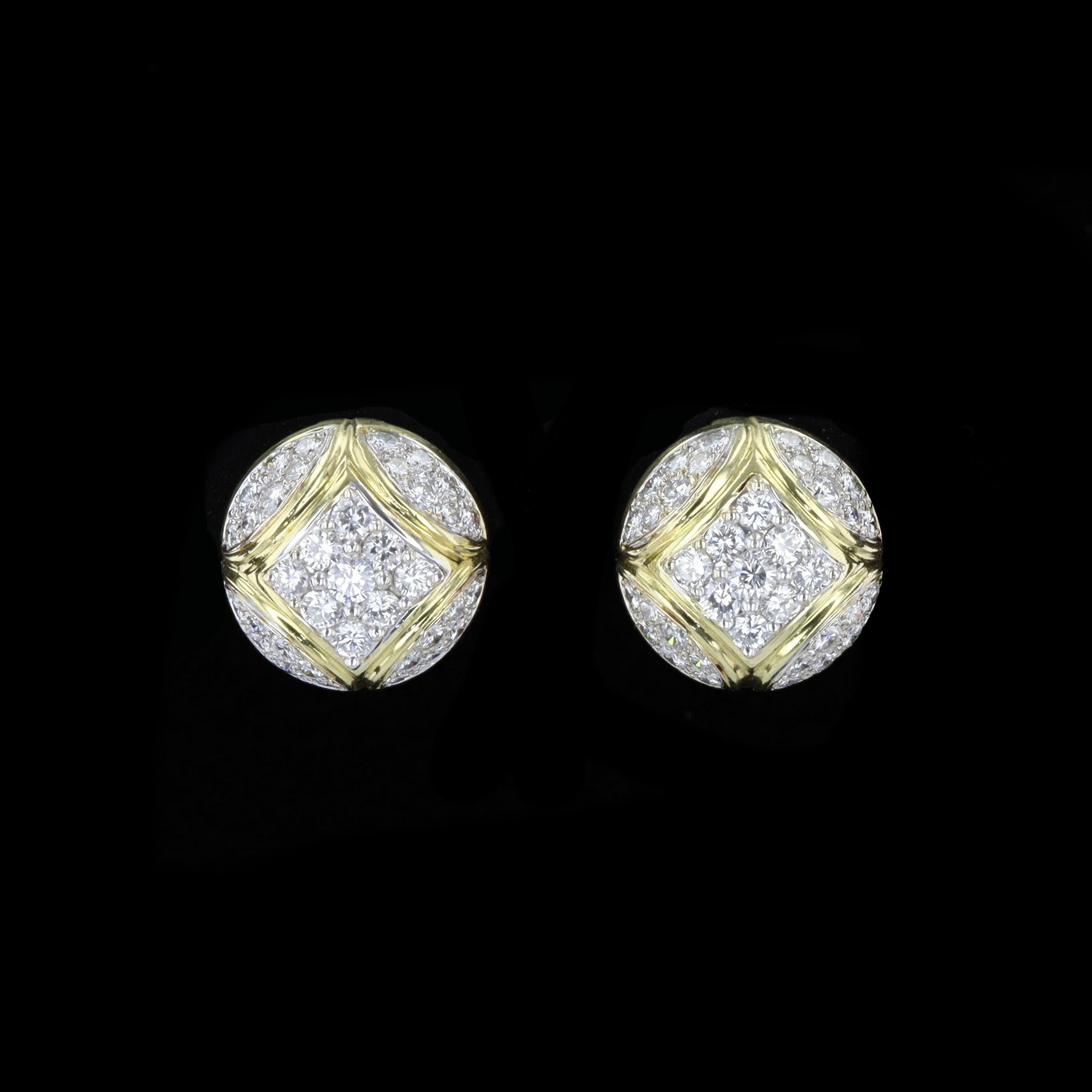Round Cut Antique Two-tone Diamond Stud Earrings For Sale