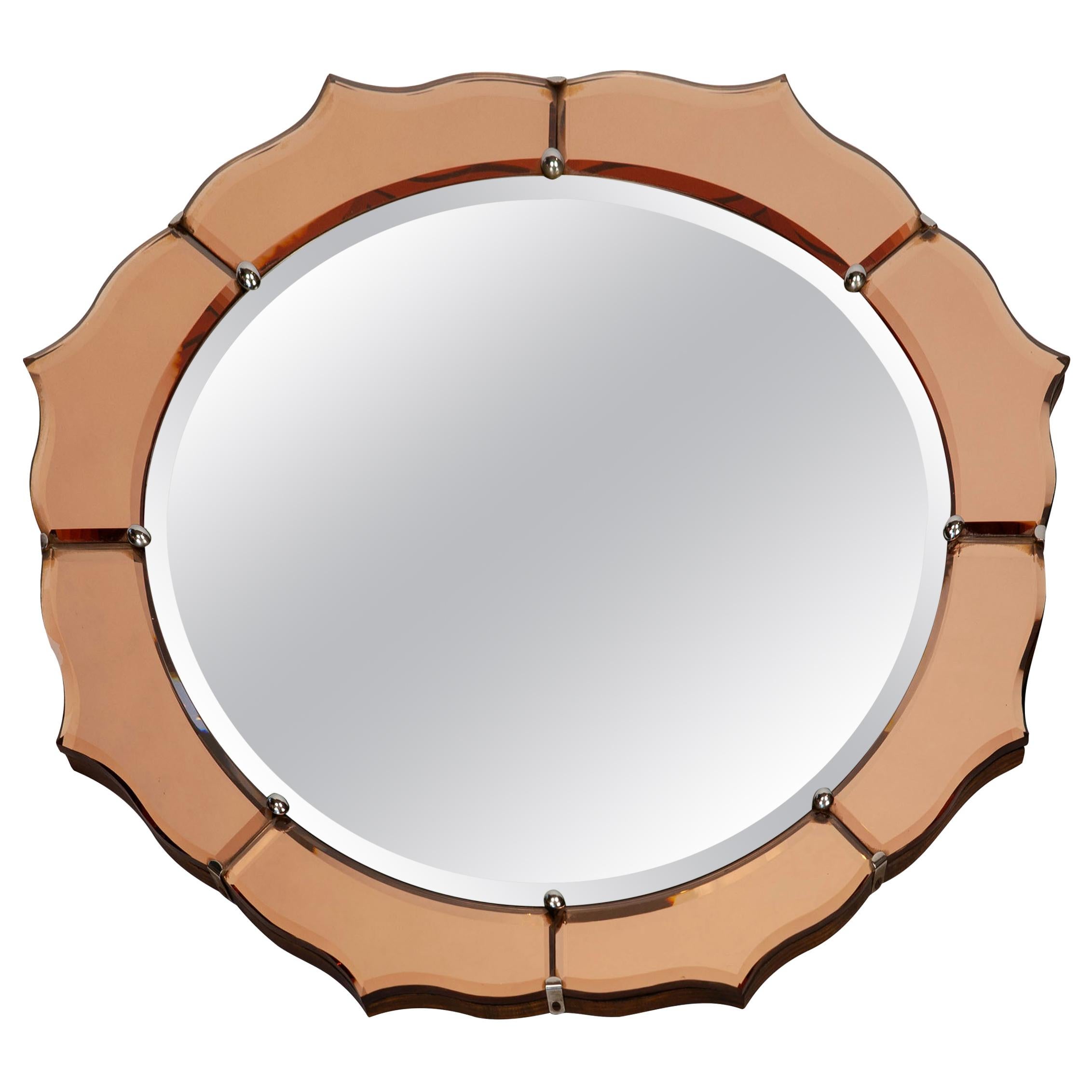 Antique Two-Tone English Round Mirror with Beveled Glass