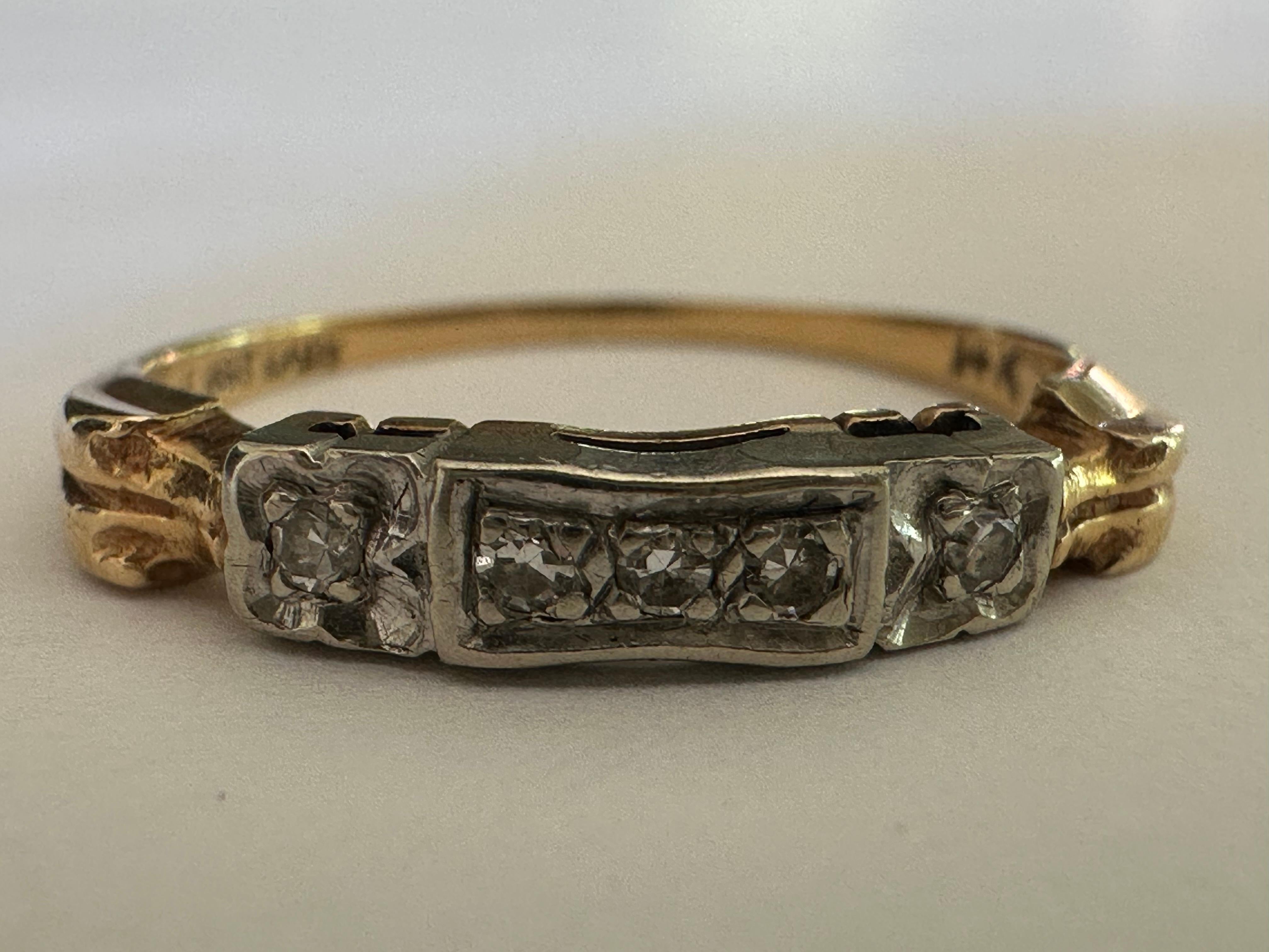 Antique Two-Tone Five-Stone Diamond and 14K Yellow Gold and Platinum Band For Sale 4