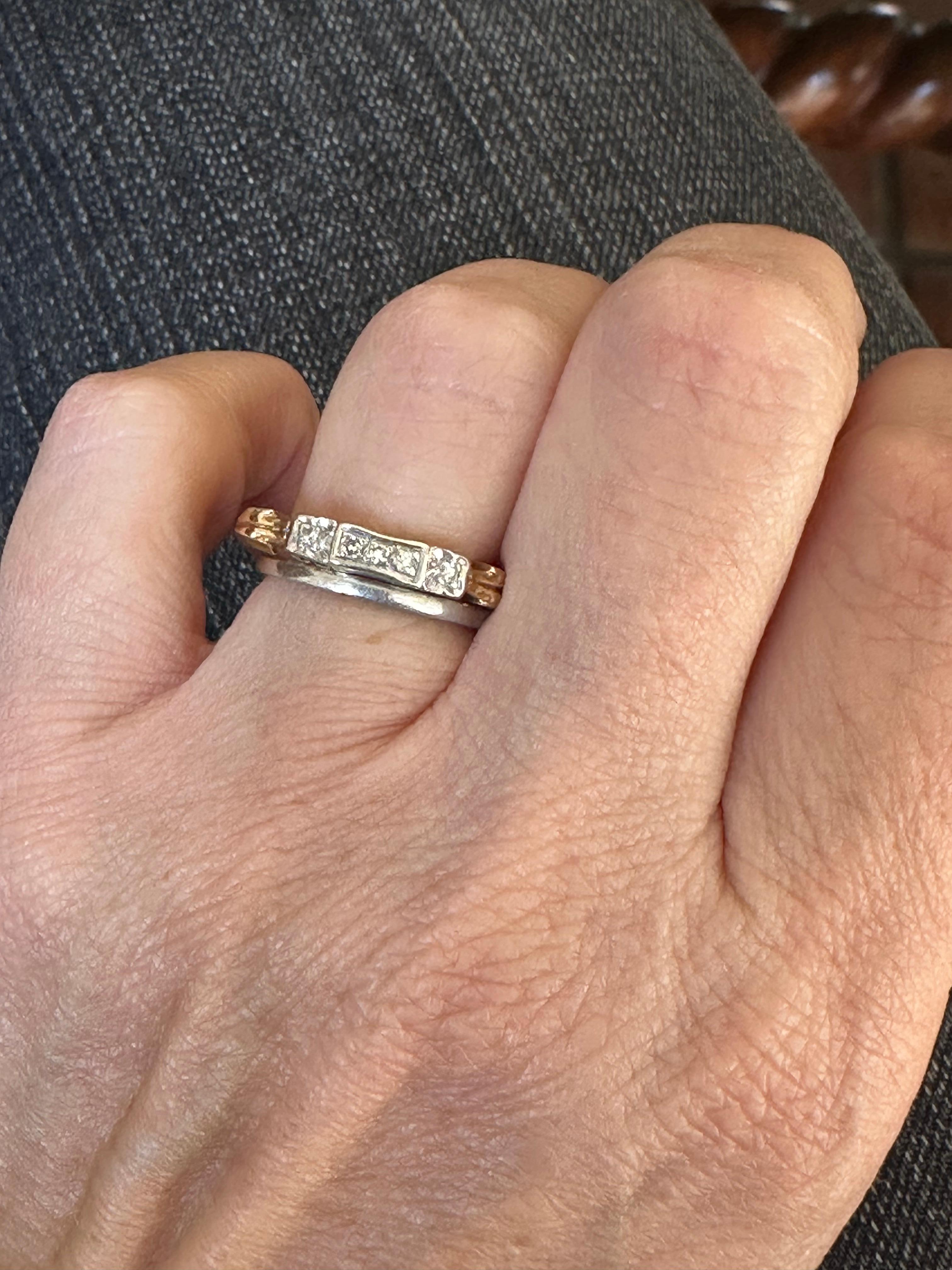 Antique Two-Tone Five-Stone Diamond and 14K Yellow Gold and Platinum Band For Sale 6