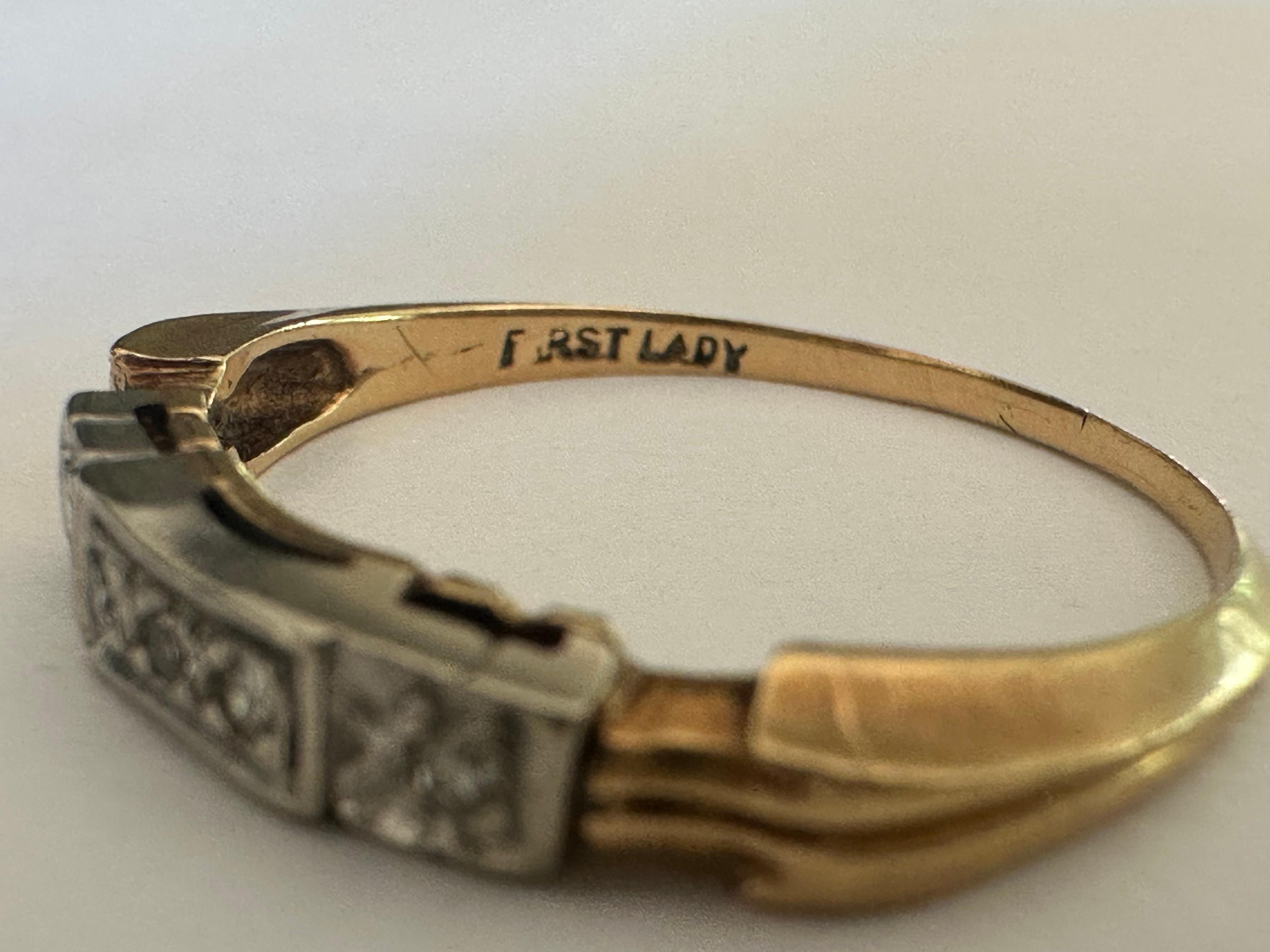 Late Victorian Antique Two-Tone Five-Stone Diamond and 14K Yellow Gold and Platinum Band For Sale