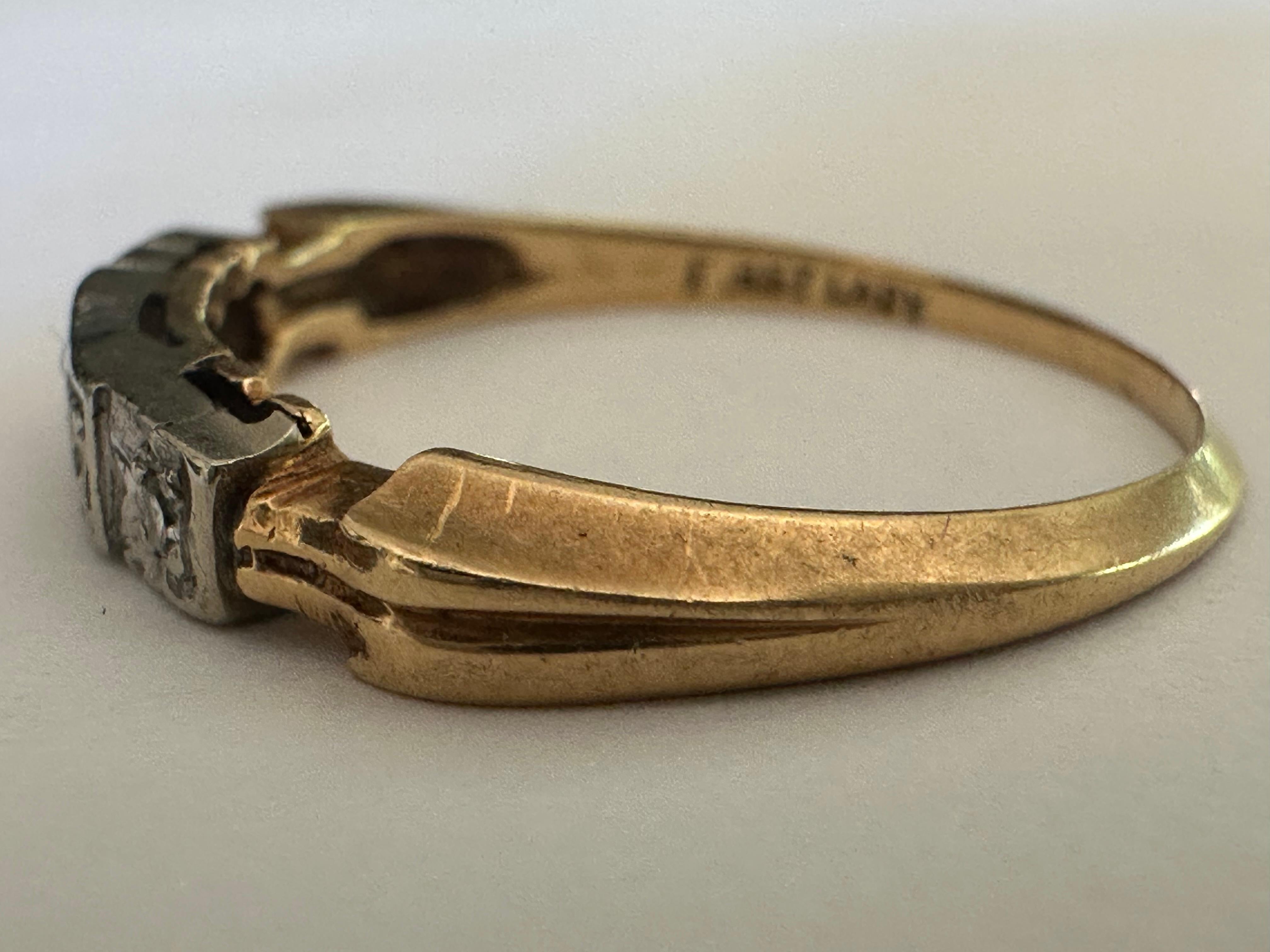 Single Cut Antique Two-Tone Five-Stone Diamond and 14K Yellow Gold and Platinum Band For Sale