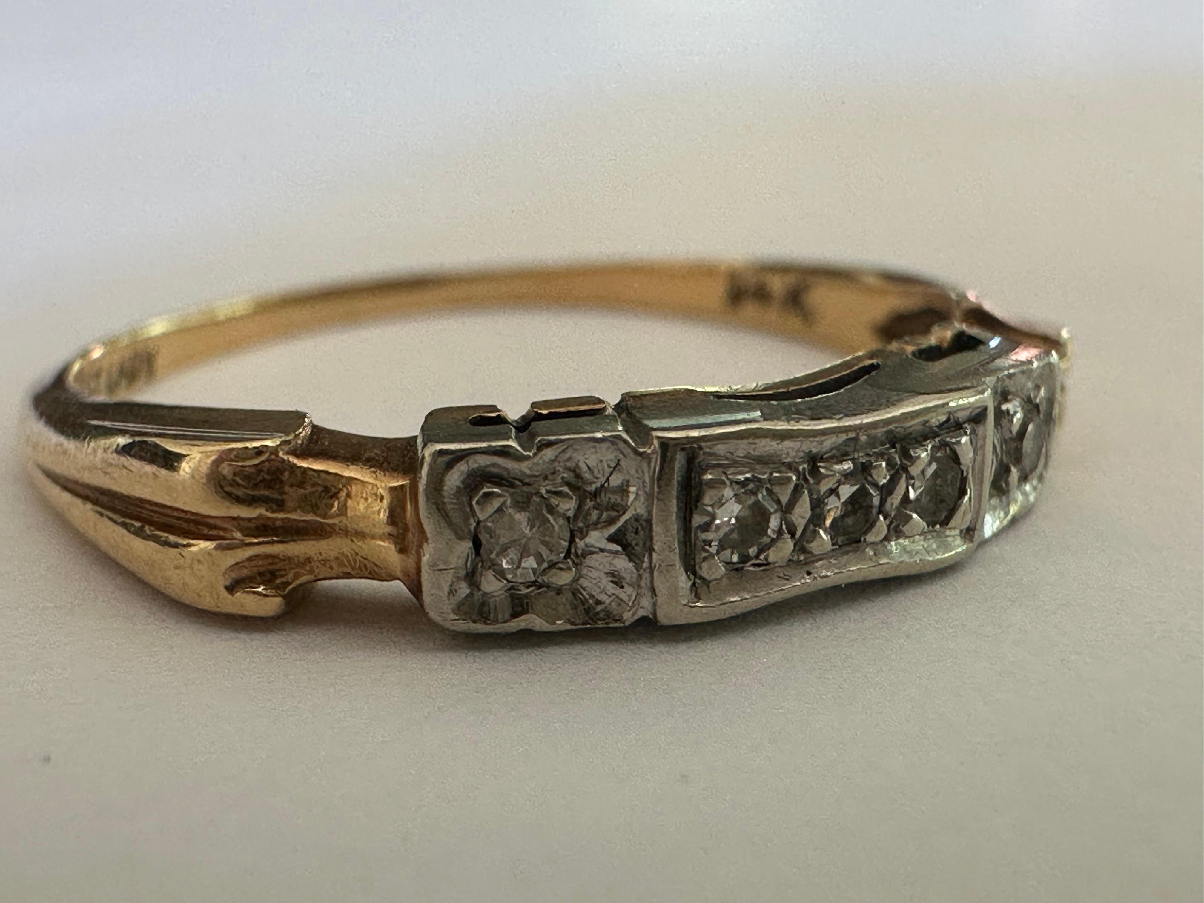Antique Two-Tone Five-Stone Diamond and 14K Yellow Gold and Platinum Band For Sale 3