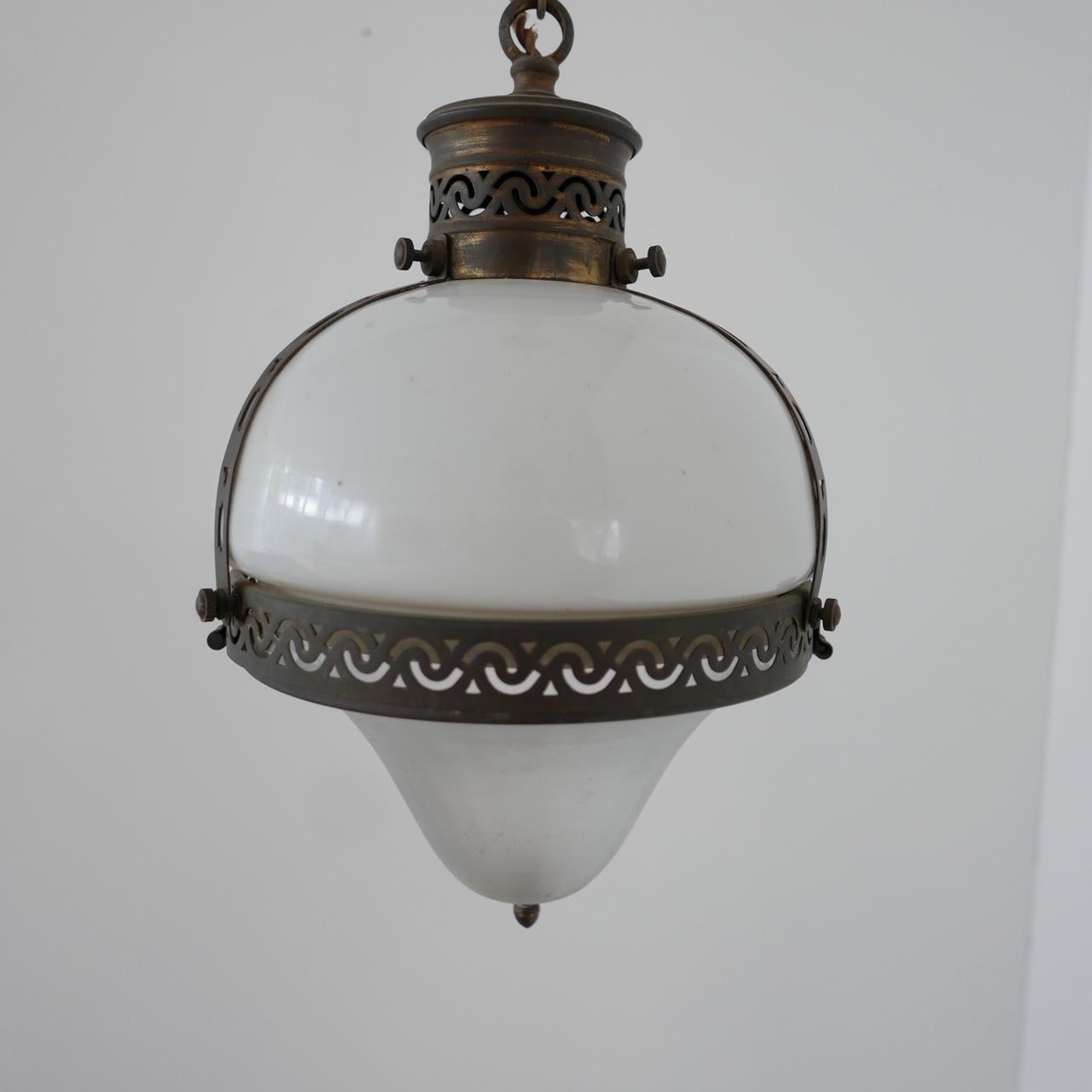 Mid-20th Century Antique Two-Tone French Opaline Pendant Light