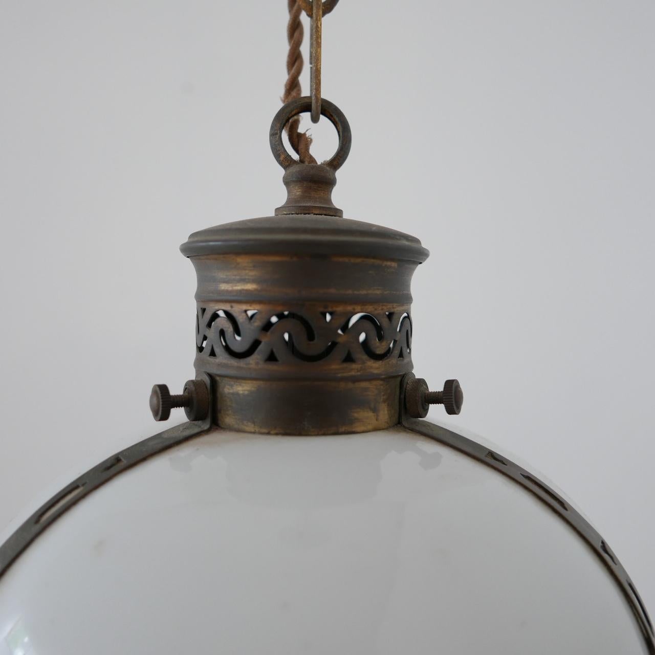 Brass Antique Two-Tone French Opaline Pendant Light
