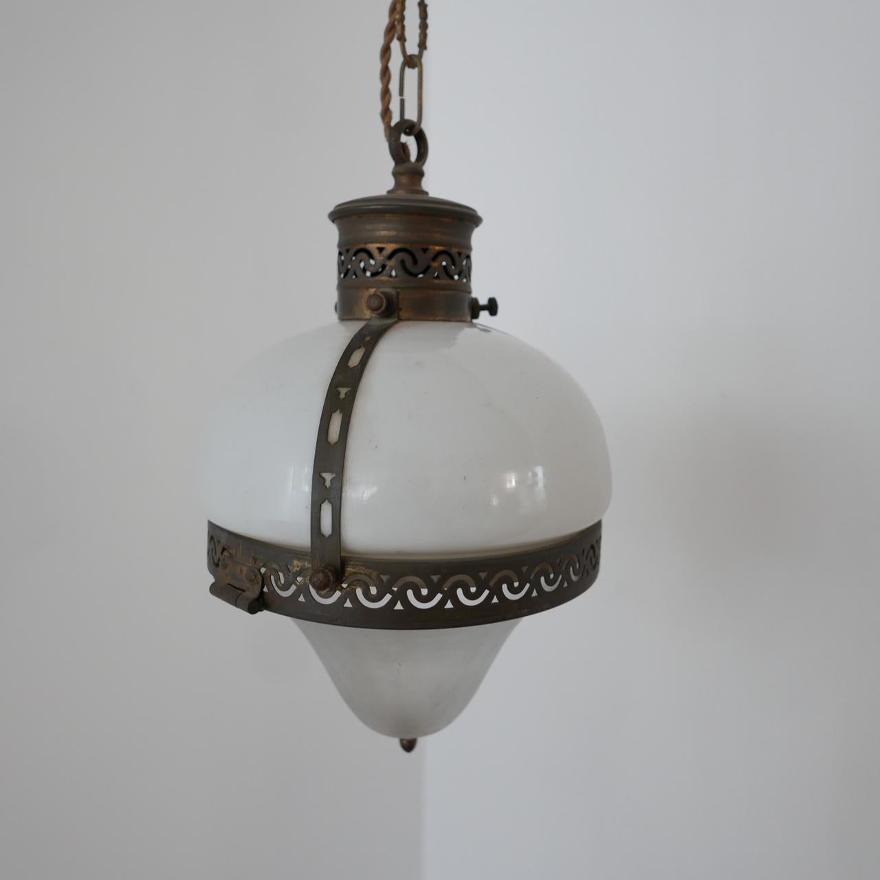 Antique Two-Tone French Opaline Pendant Light 2