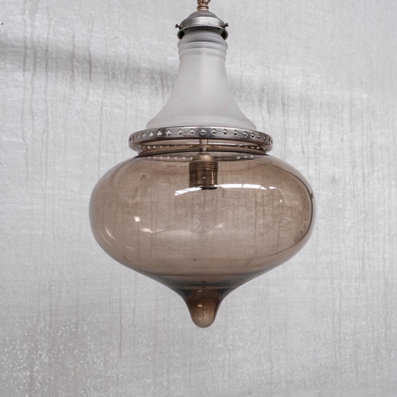 Antique Two Tone French Pendant Light For Sale 1