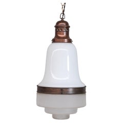 Antique Two Tone Glass and Copper Pendant Light