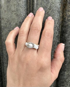 Antique Two Tone Gold 0.22ctw Diamond White Enamel Buckle Band Ring