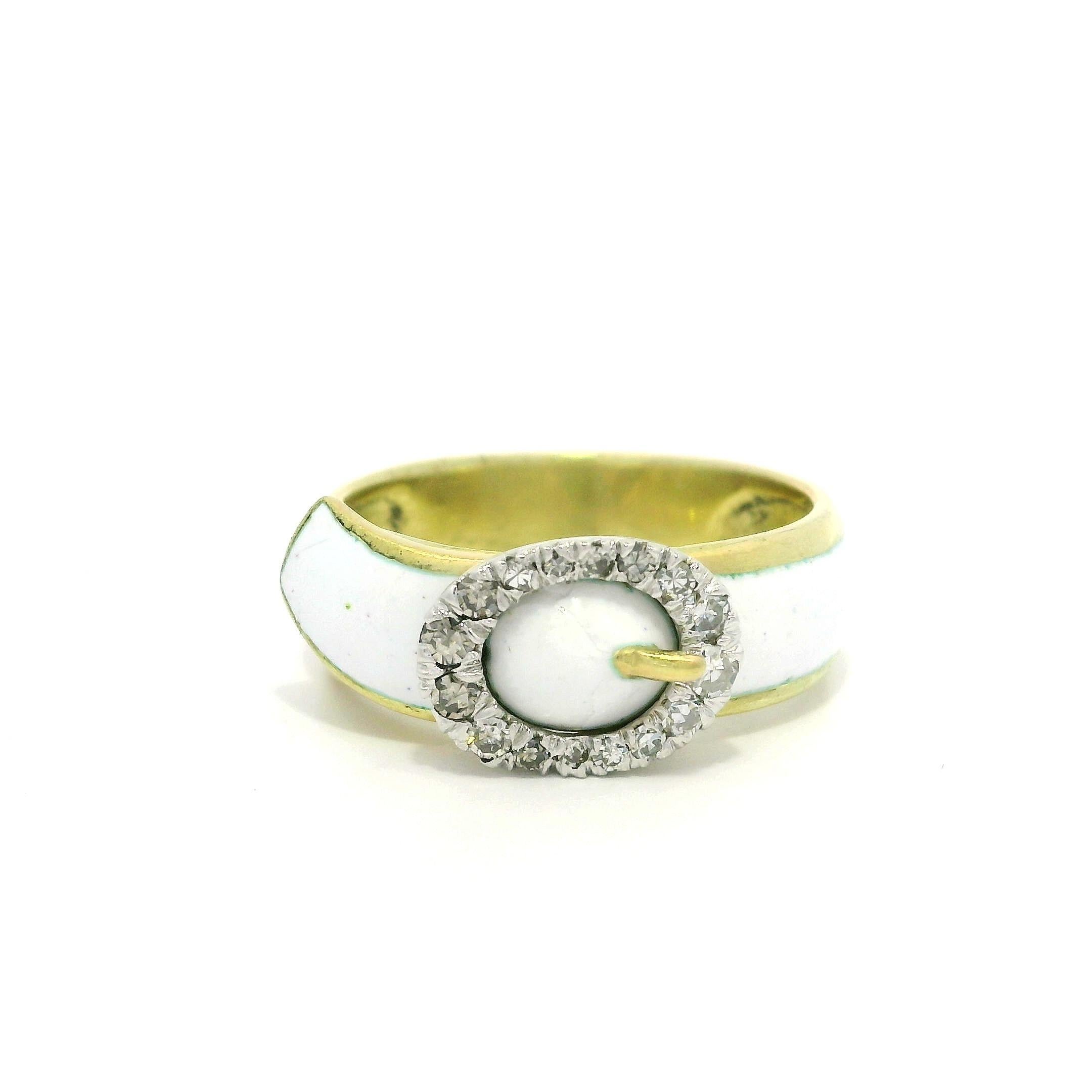 Bague à boucle en or bicolore antique 0,22ctw Diamond White Enamel Buckle Band