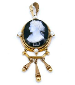 Antique Two Tone Gold Pearl Carved Shell Cameo Set