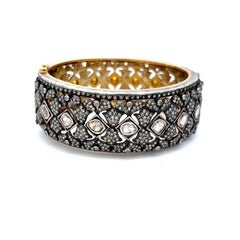Antique Two Tone Gold/Slv Bangle Bracelet with 12.6ct Round & Rose Cut Diamonds