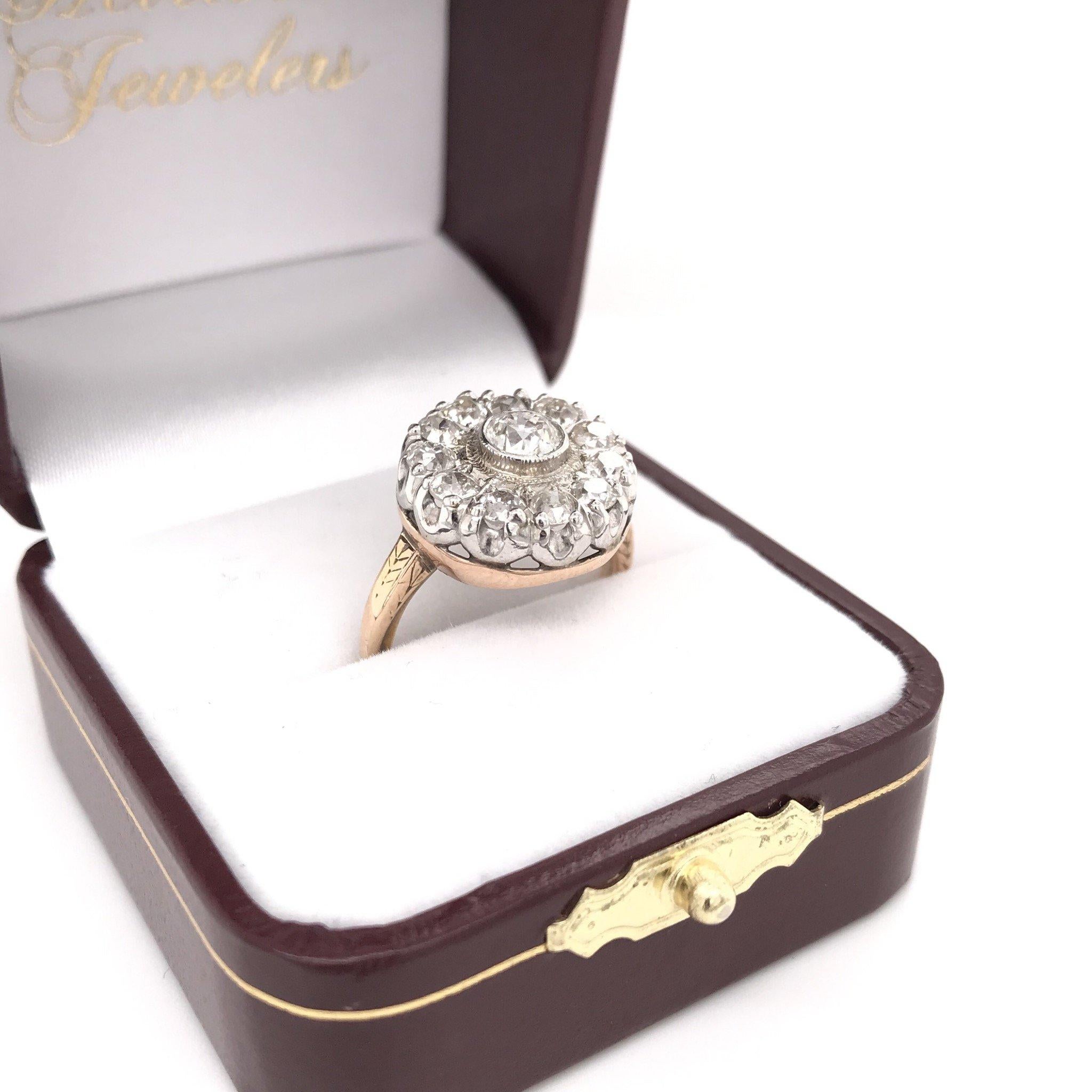 Antiker zweifarbiger Diamant-Cluster-Ring (Alteuropäischer Schliff)