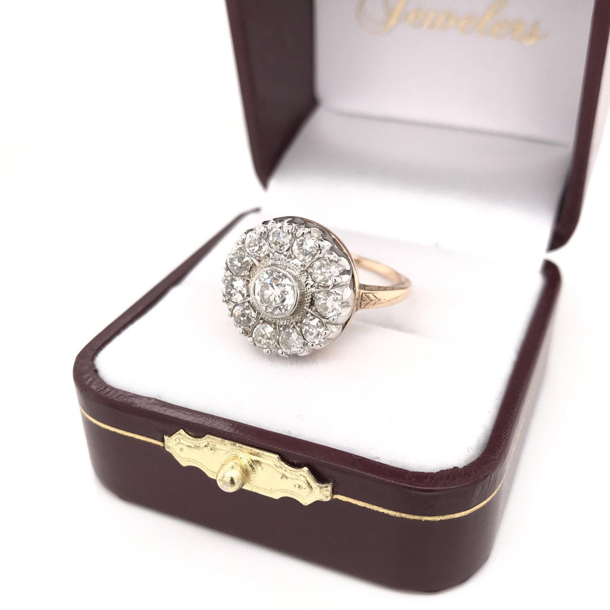 Antiker zweifarbiger Diamant-Cluster-Ring Damen