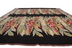 Antique Ukrainian Needlepoint Ukrainian Rug Handmade 1900 Black