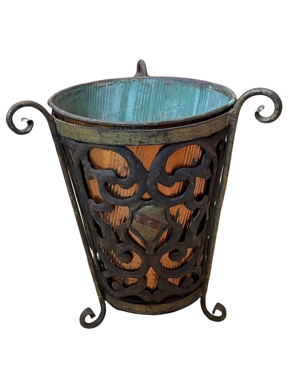 Early Victorian Antique Umbrella Stand, Paper Basket with Coat of Arms, Copper & Iron For Sale