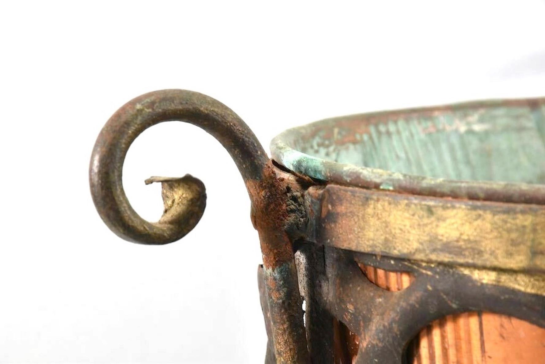 Mid-19th Century Antique Umbrella Stand, Paper Basket with Coat of Arms, Copper & Iron For Sale