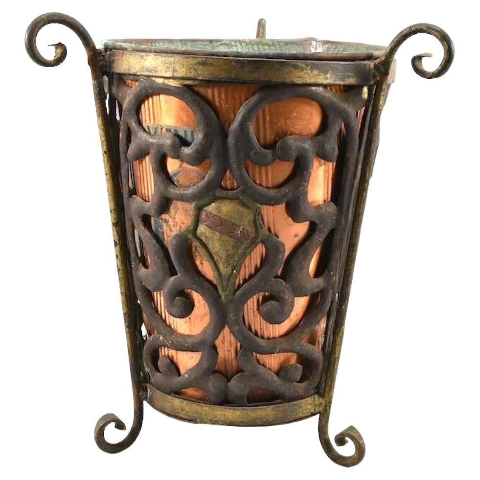 Antique Umbrella Stand, Paper Basket with Coat of Arms, Copper & Iron For Sale