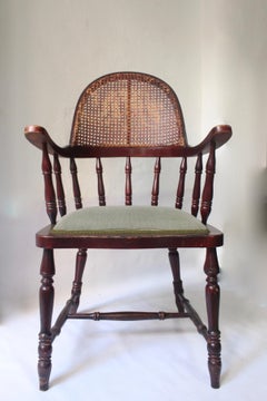 Antique Uncommon English Windsor Stick Back Caned Chair, Late 19th Century