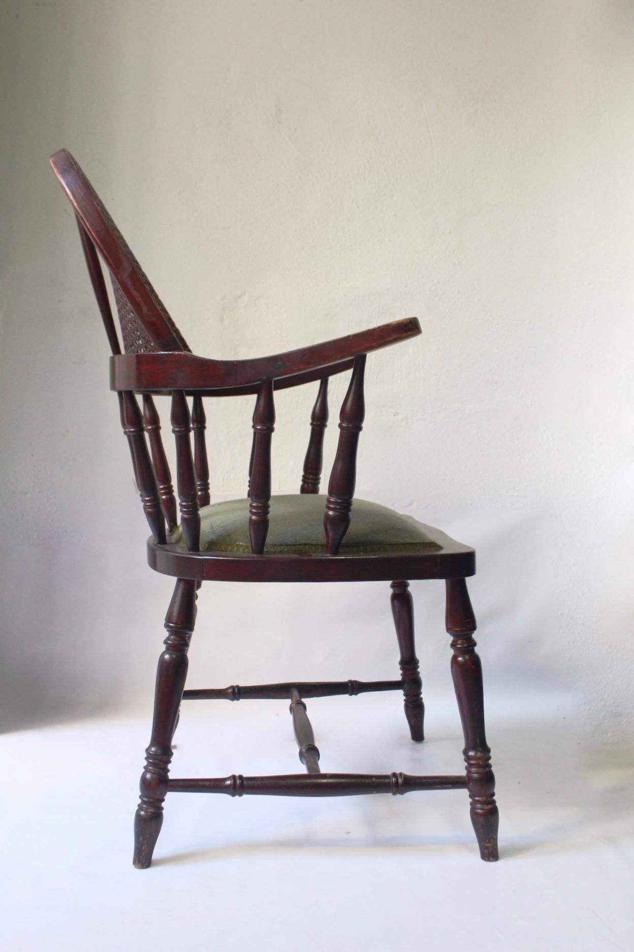 Country Antique Uncommon English Windsor Stick Back Caned Chair, Late 19th Century For Sale