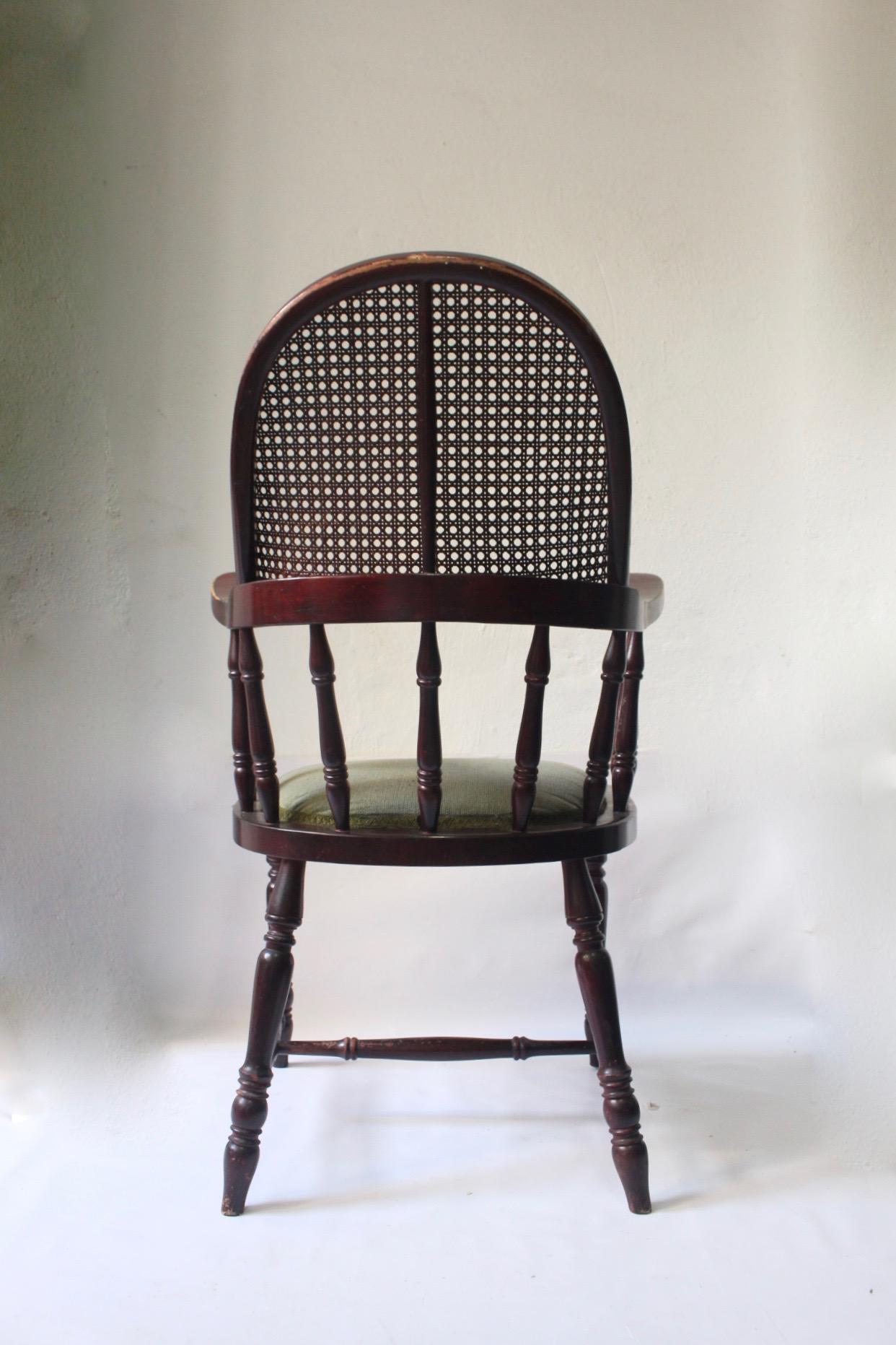 Hand-Woven Antique Uncommon English Windsor Stick Back Caned Chair, Late 19th Century For Sale