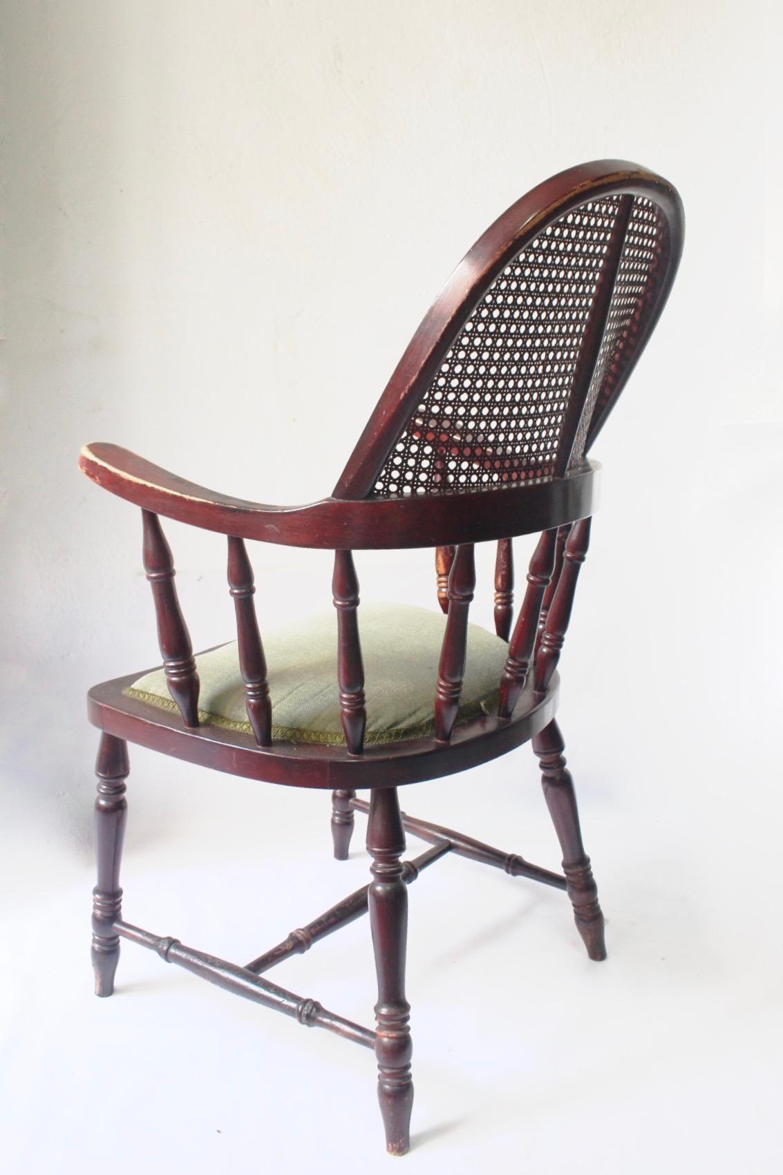 Wood Antique Uncommon English Windsor Stick Back Caned Chair, Late 19th Century For Sale
