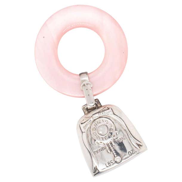 Antique Unengraved Web Sterling Silver Baby Rattle with Birth Record ...