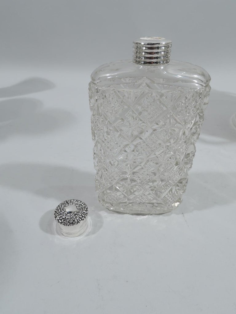 Edwardian Antique Unger Sterling Silver & Brilliant-Cut Glass Flask For Sale