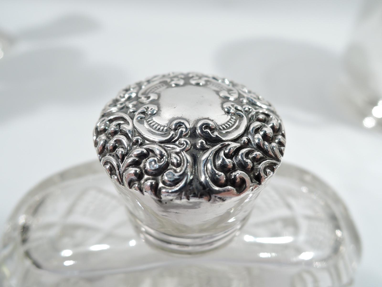 North American Antique Unger Sterling Silver & Brilliant-Cut Glass Flask For Sale