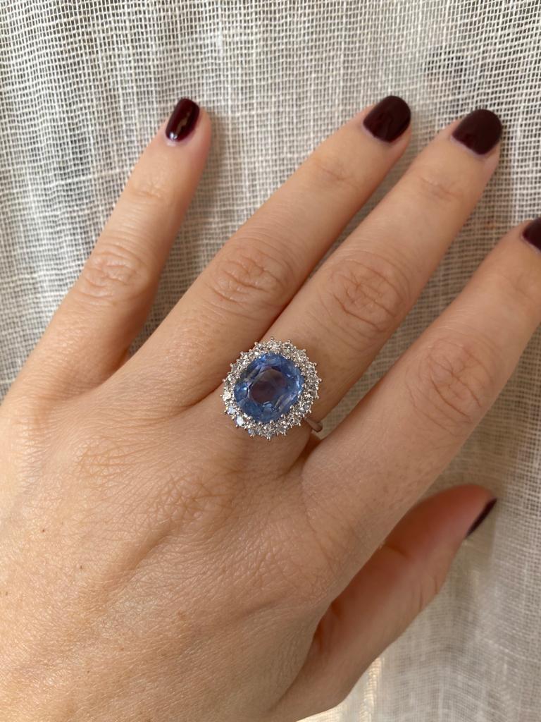 Certified Antique Unheated 6.50 Carat Sapphire Diamond Gold Cluster Ring 5